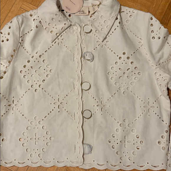 Camila Coelho White Eyelet Button-Up Jacket - Picture 2 of 9